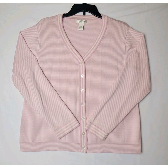 Orvis Sweaters - Orvis Cardigan Sweater Women's X-Large Pink Stripe Silk Blend Button Up